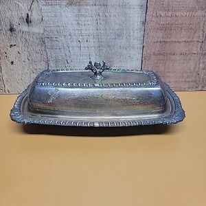 Vintage Rustic Kings Crown Metal Butter Dish Crown Patterned Silver Plated